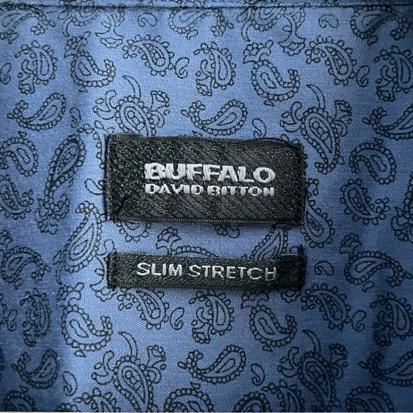 BUFFALO DAVID BITTON Dress Shirt Men’s Size L Slim Stretch Blue Paisley #511 - Picture 4 of 11